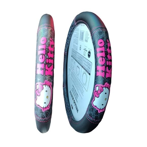Hello Kitty Black Hot Pink Faux Leather Steering Wheel Cover NWT - Picture 6 of 10